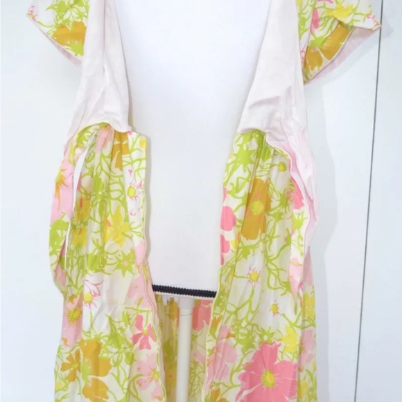 1970s Vintage "Eyeful" Sateen Pastel Floral Maxi Dress Medium / Large - Picture 6 of 11